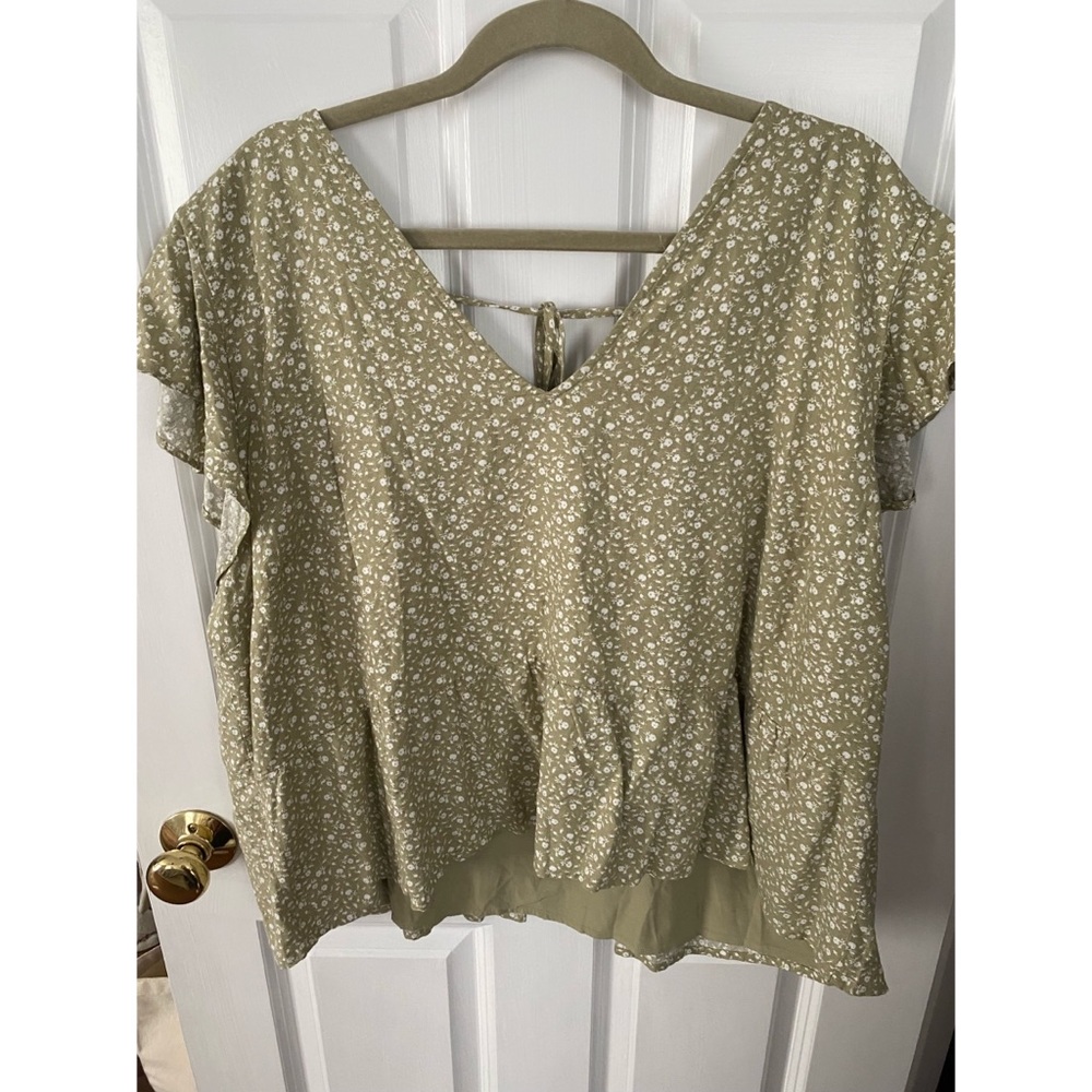 Green floral blouse